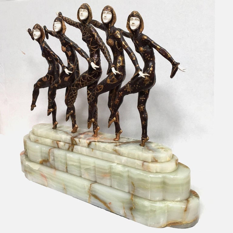 Large Art Deco Sculpture of Five Chiparus Style Dancers with a Marble Base - 5