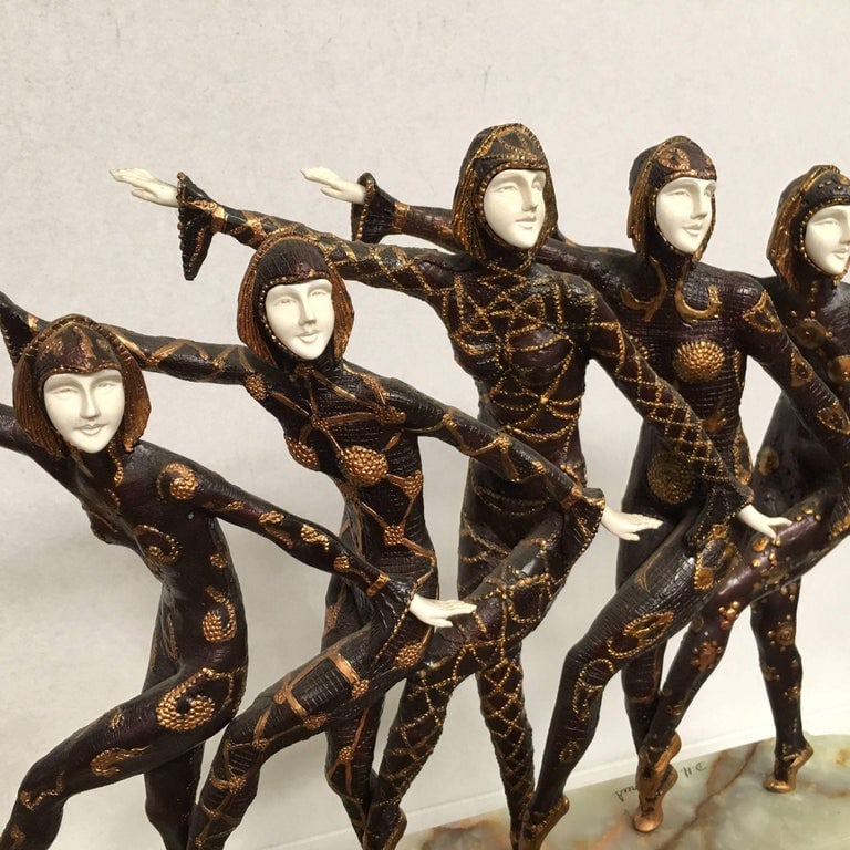 Large Art Deco Sculpture of Five Chiparus Style Dancers with a Marble Base - 6