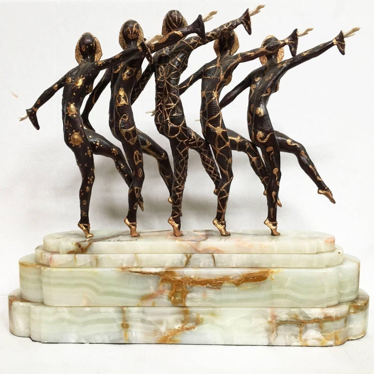Large Art Deco Sculpture of Five Chiparus Style Dancers with a Marble Base - 7