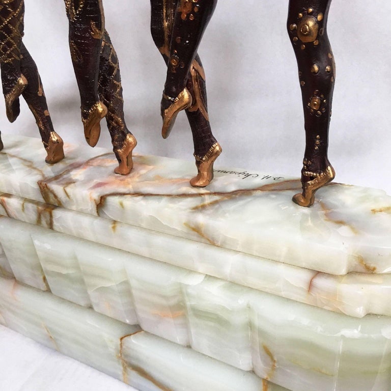 Large Art Deco Sculpture of Five Chiparus Style Dancers with a Marble Base - 8