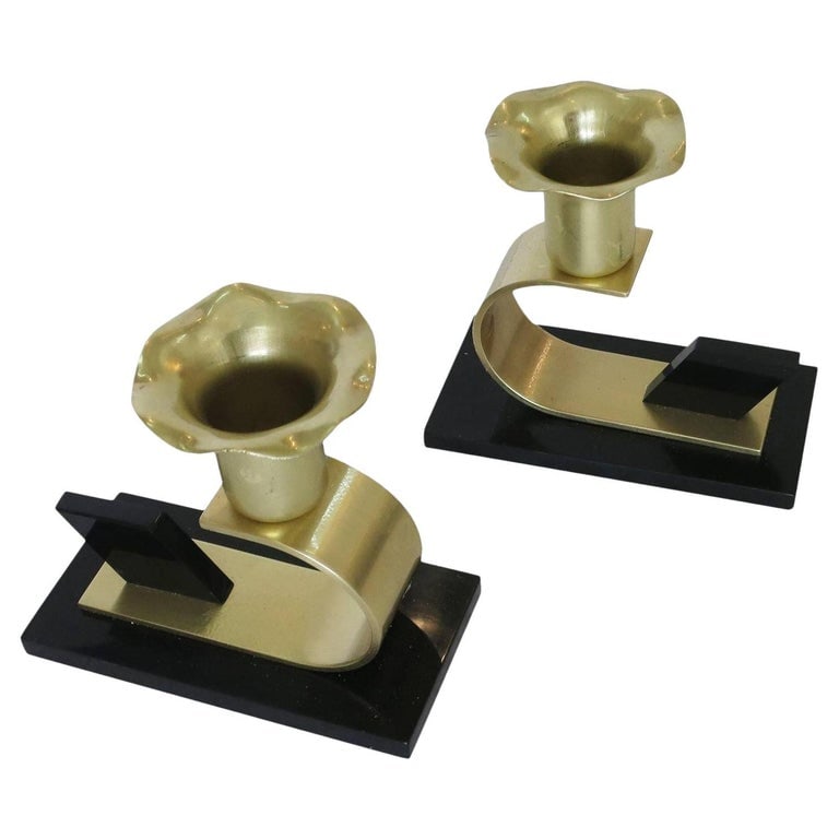 Brass and Bakelite Candlestick holders by Chase Brass - a Pair - 2