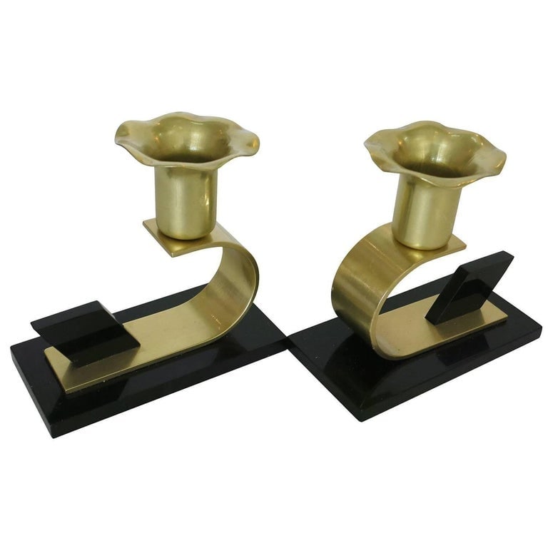Brass and Bakelite Candlestick holders by Chase Brass - a Pair - 3