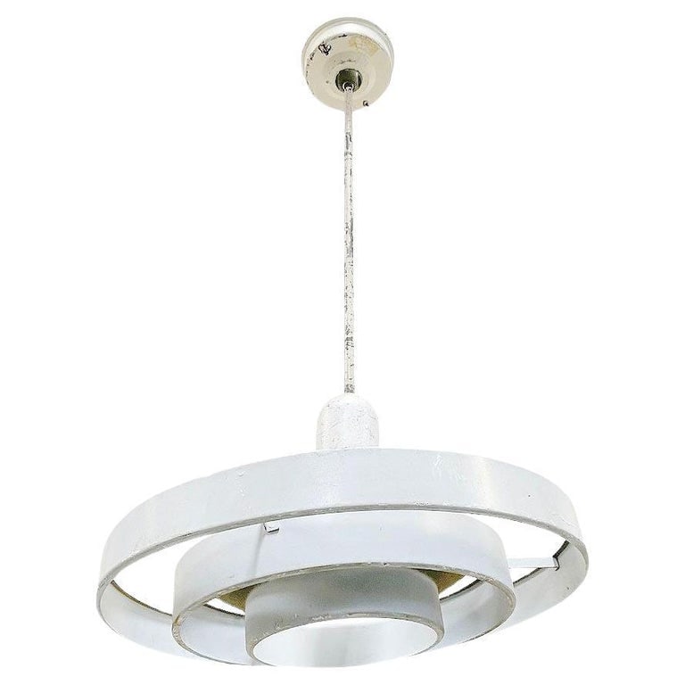 Mid-Century Saturn Ceiling Steel 20" Hooded Pendant by Kurt Versen, 6 Available - 2