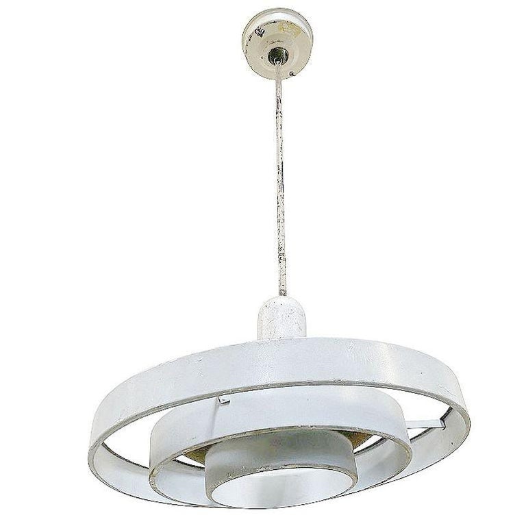 Mid-Century Saturn Ceiling Steel 20" Hooded Pendant by Kurt Versen, 6 Available - 4