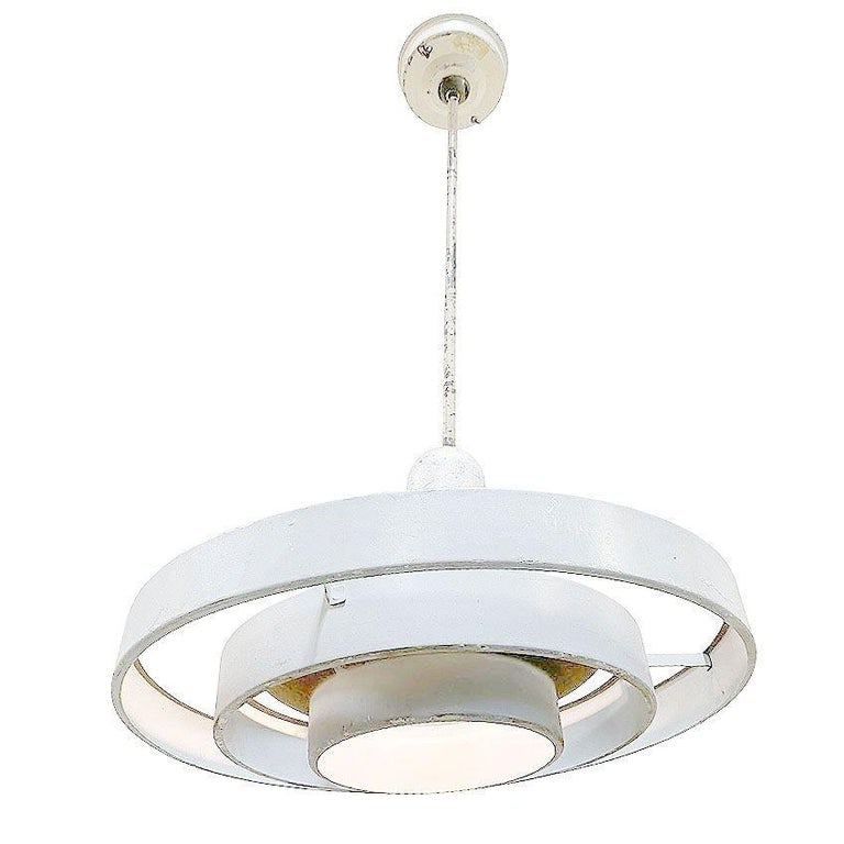 Mid-Century Saturn Ceiling Steel 20" Hooded Pendant by Kurt Versen, 6 Available - 7