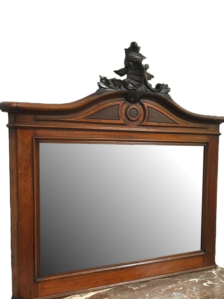 Louis XVI Solid Oak Dressing Vanity Table with Mirror and Marble Top - 6