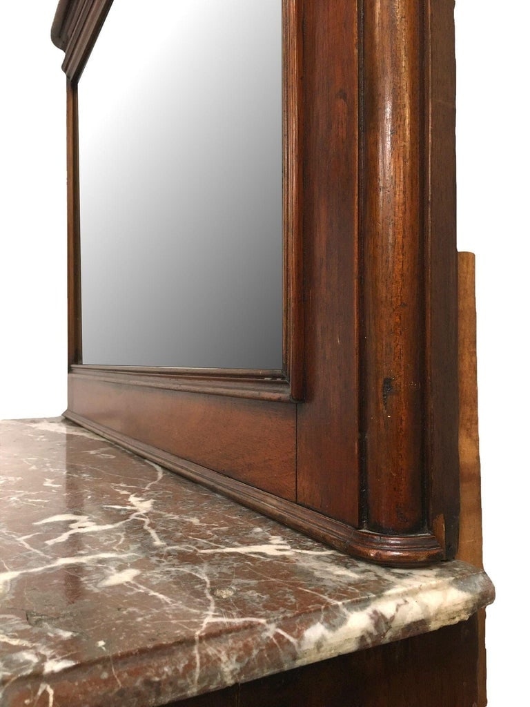 Louis XVI Solid Oak Dressing Vanity Table with Mirror and Marble Top - 7