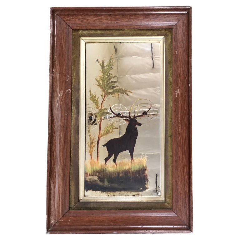 Mid-Century Modern Hand Painted Buck on Mirror with Walnut Frame - 2