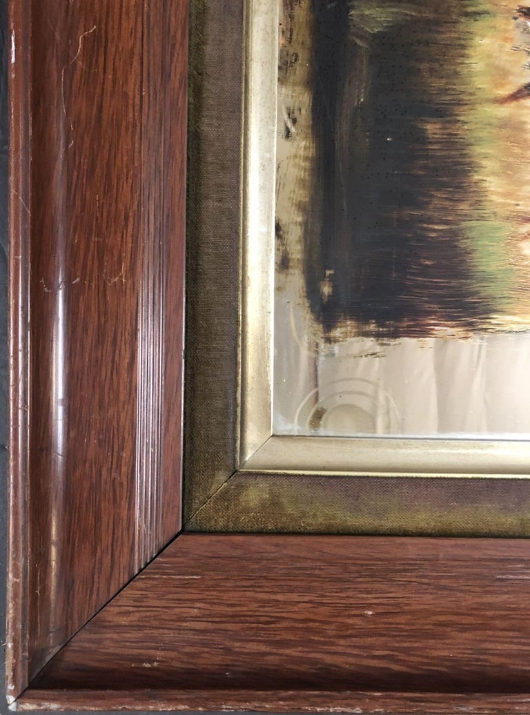 Mid-Century Modern Hand Painted Buck on Mirror with Walnut Frame - 3