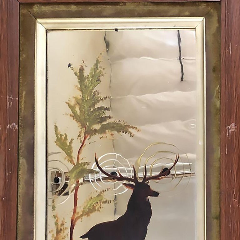 Mid-Century Modern Hand Painted Buck on Mirror with Walnut Frame - 5