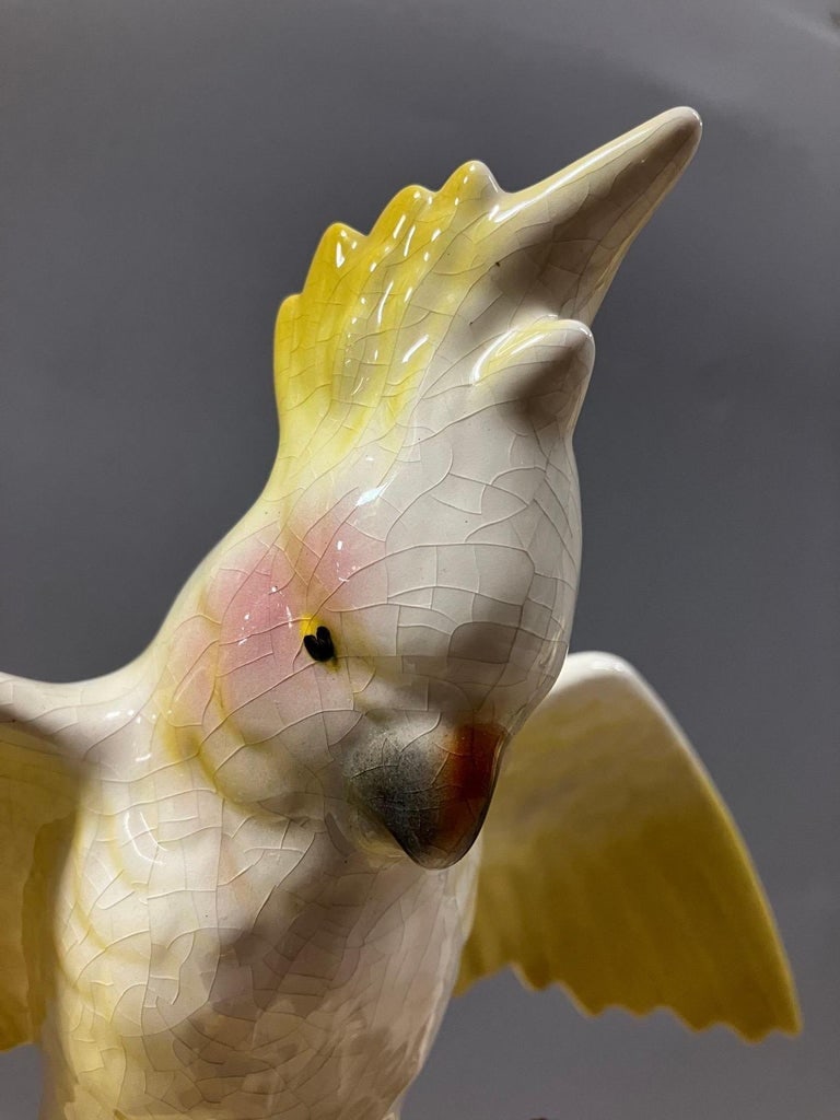 California Pottery Ceramic Tropical Cockatoo on Hibiscus Branch Statue - 11