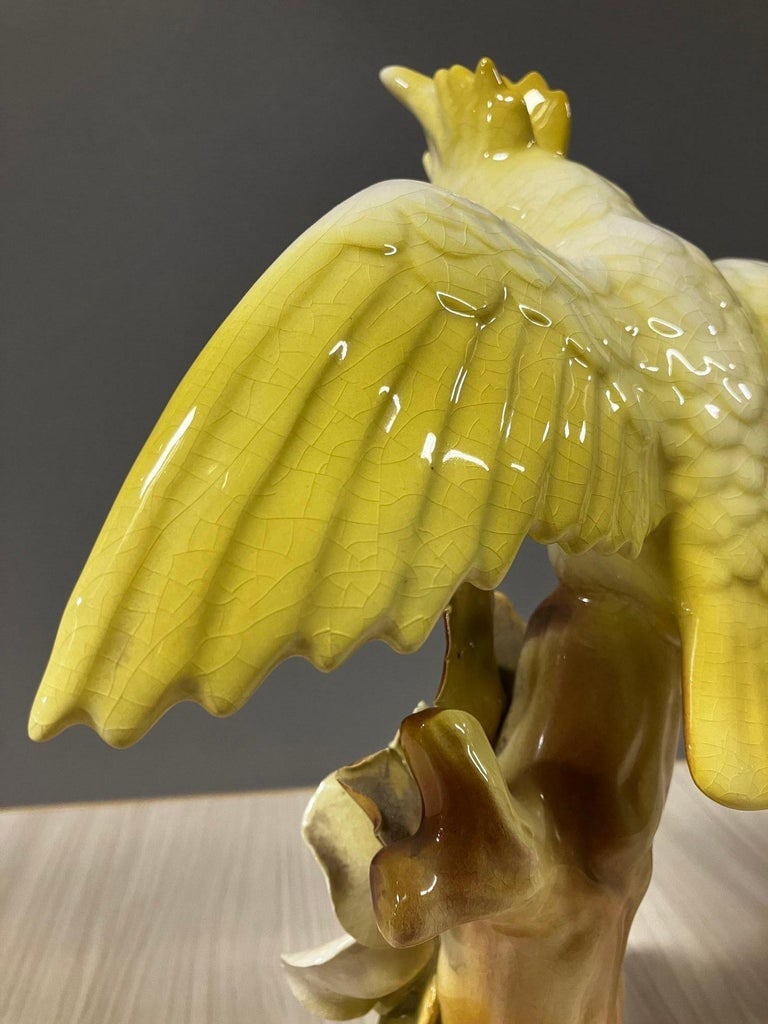 California Pottery Ceramic Tropical Cockatoo on Hibiscus Branch Statue - 12