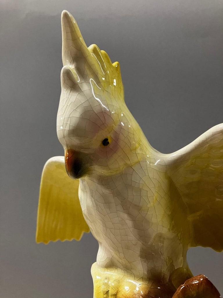 California Pottery Ceramic Tropical Cockatoo on Hibiscus Branch Statue - 15