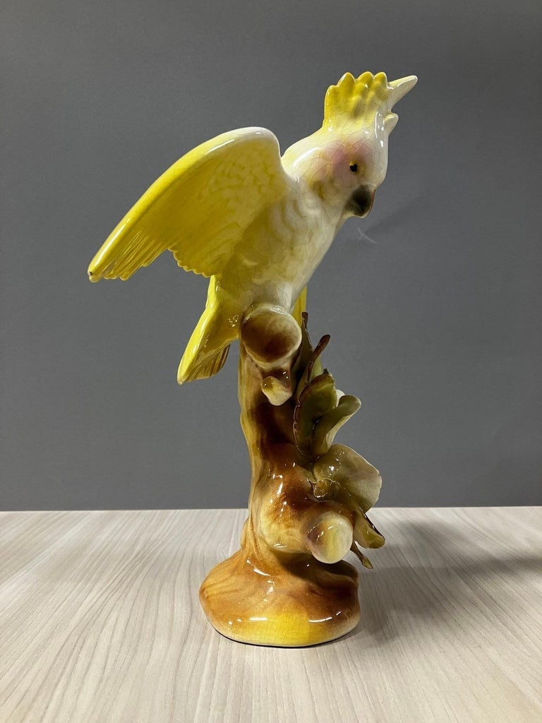 California Pottery Ceramic Tropical Cockatoo on Hibiscus Branch Statue - 5