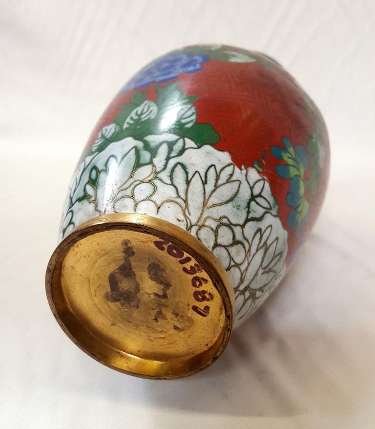 Vintage Chinese Floral Cloisonn√© Vase Enamel-Over-Brass - 7