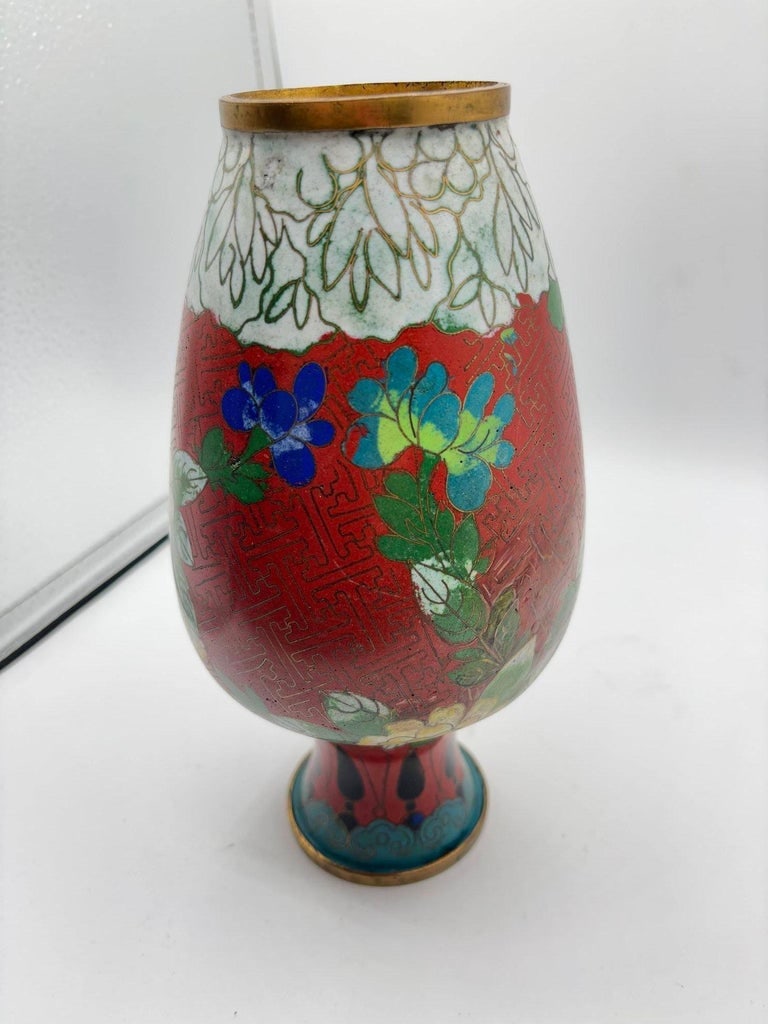 Vintage Chinese Floral Cloisonn√© Vase Enamel-Over-Brass - 9