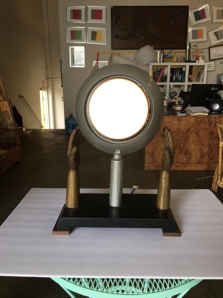 Original Surrealism Bronze Hands and Spotlight Table Lamp - 4