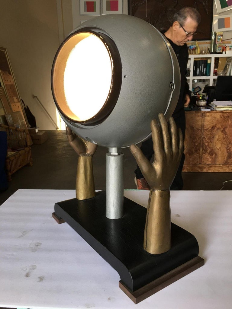 Original Surrealism Bronze Hands and Spotlight Table Lamp - 5