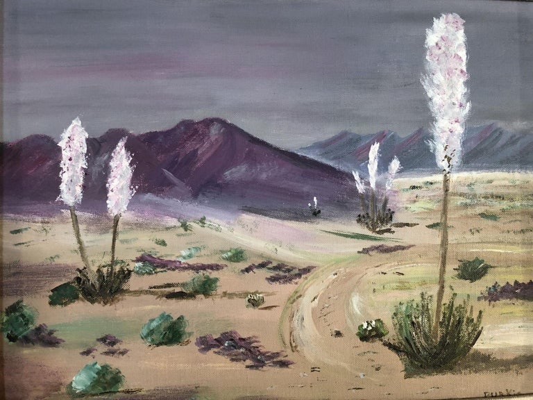 1950s Midcentury Desert Scenic Landscape Oil on Board in Original Frame, Signed - 3