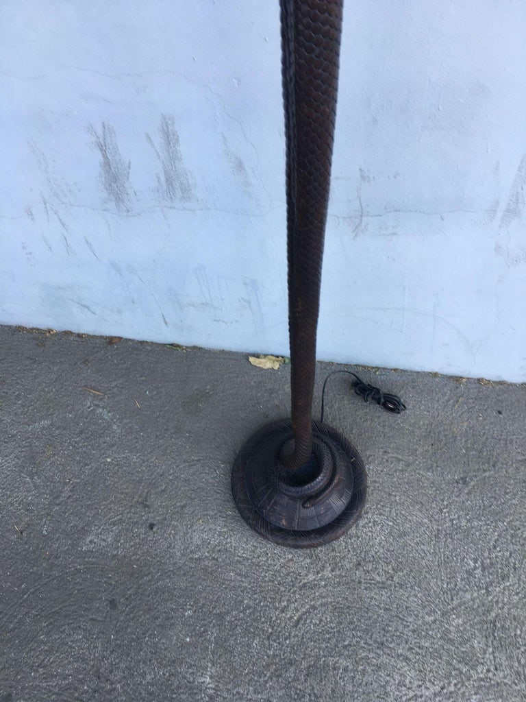 Edgar Brandt Style Bronze Snake Floor Lamp W/ Stained Glass Shade, 2 Available - 9