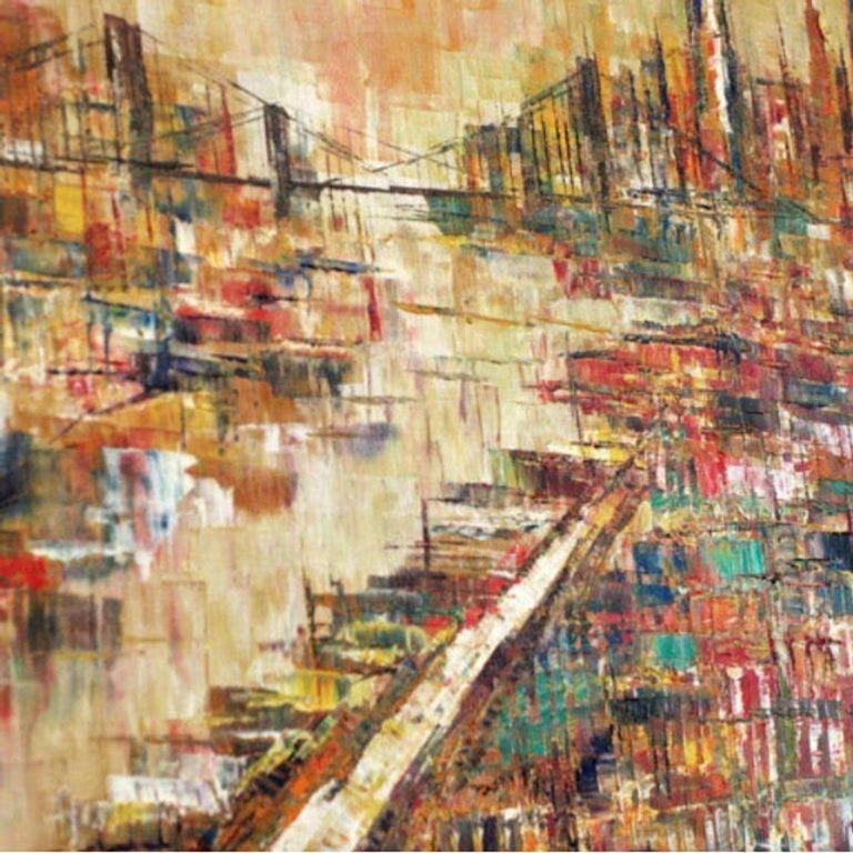 Mid-Century Modern Oil on Canvas Cityscape by M. Dick - 3