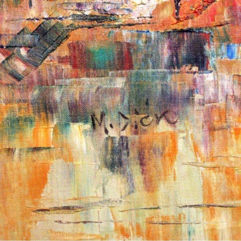 Mid-Century Modern Oil on Canvas Cityscape by M. Dick - 4