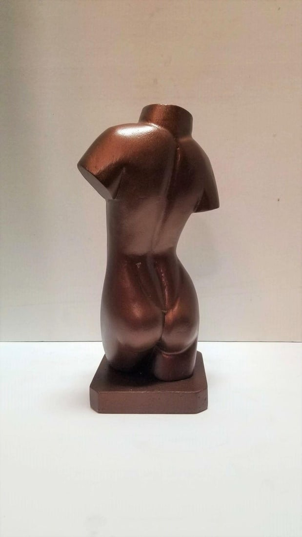 Midcentury Female Nude Figure Bust Wood Carving in Bronze Finish - 4