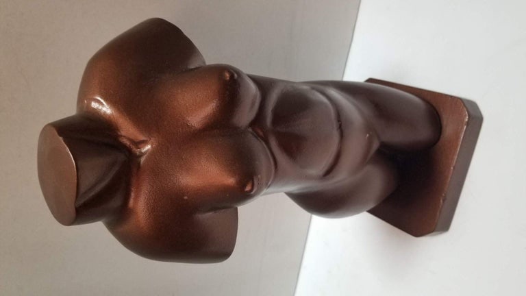 Midcentury Female Nude Figure Bust Wood Carving in Bronze Finish - 6