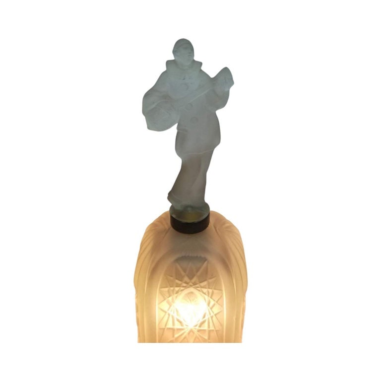 Art Deco Frosted Glass Jester Figurine Lamp - 4