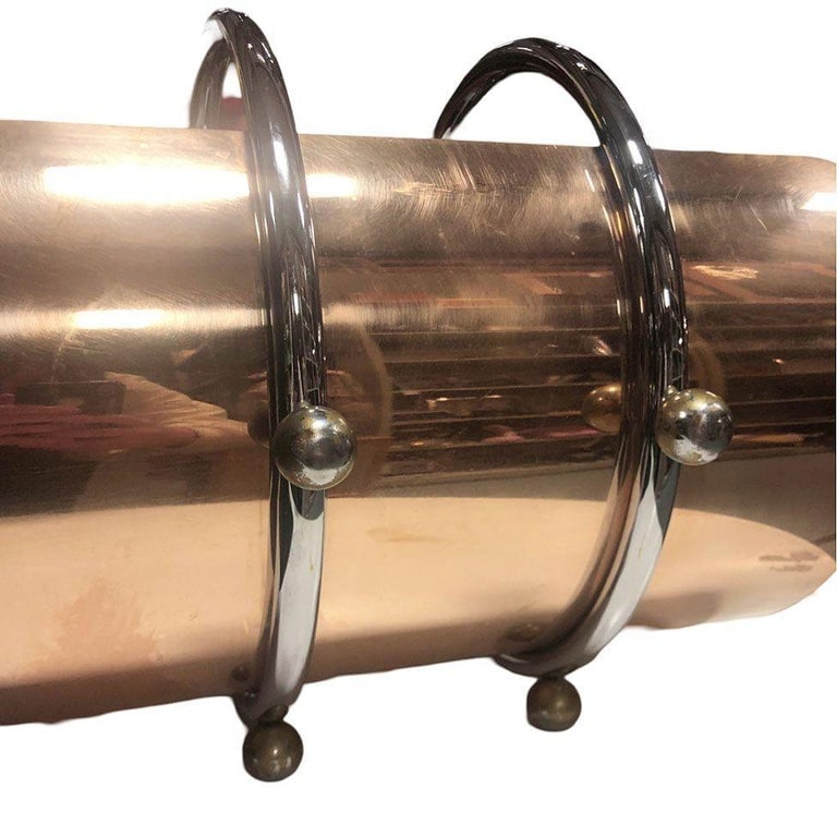 Art Deco Fireplace Log Holder Chrome and Copper by Leslie Beaton for Revere - 8