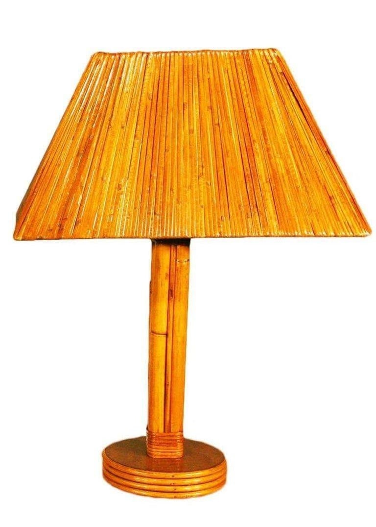 Restored Rattan Lamps with Rare Split Rattan Lamp Shade, Pair - 3
