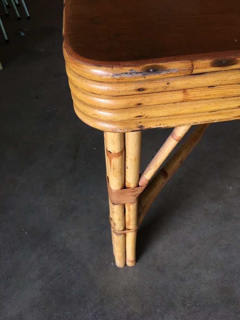 Restored Six Person Rattan Dining Table W/ Stacked Mahogany Top - 10
