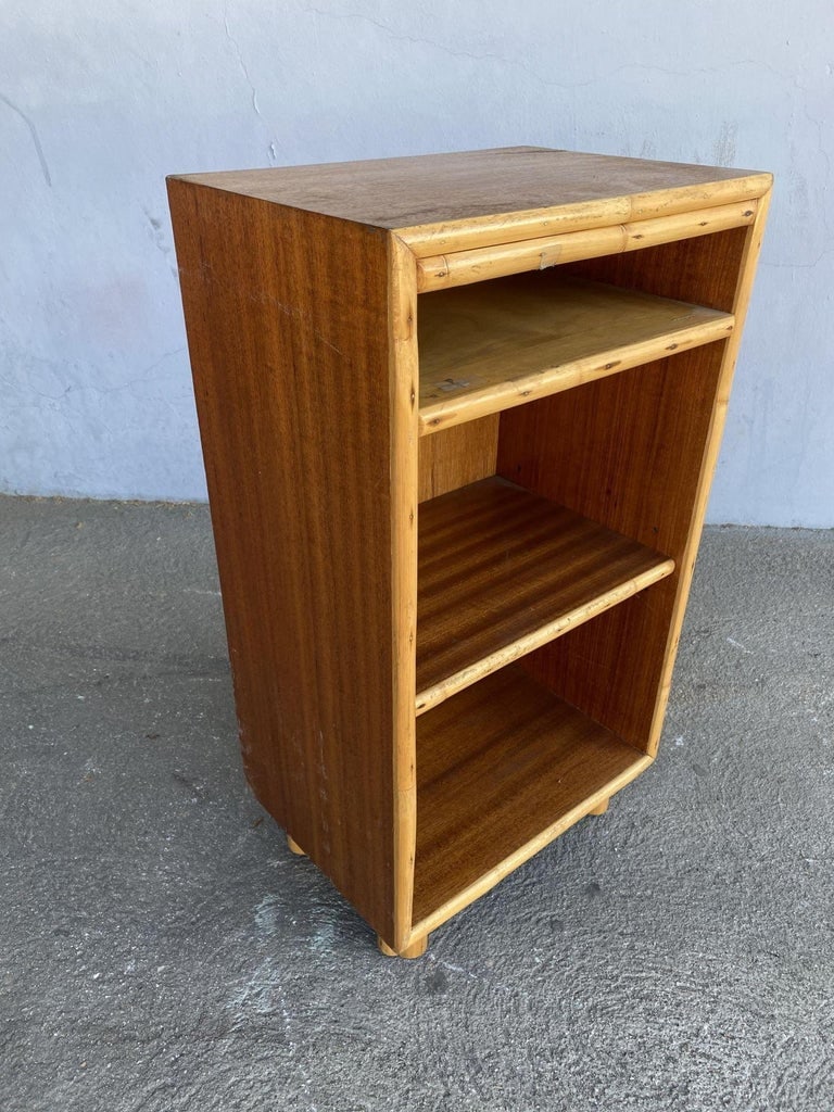 Restored Mahogany Bedside Table with Rattan Border - 3
