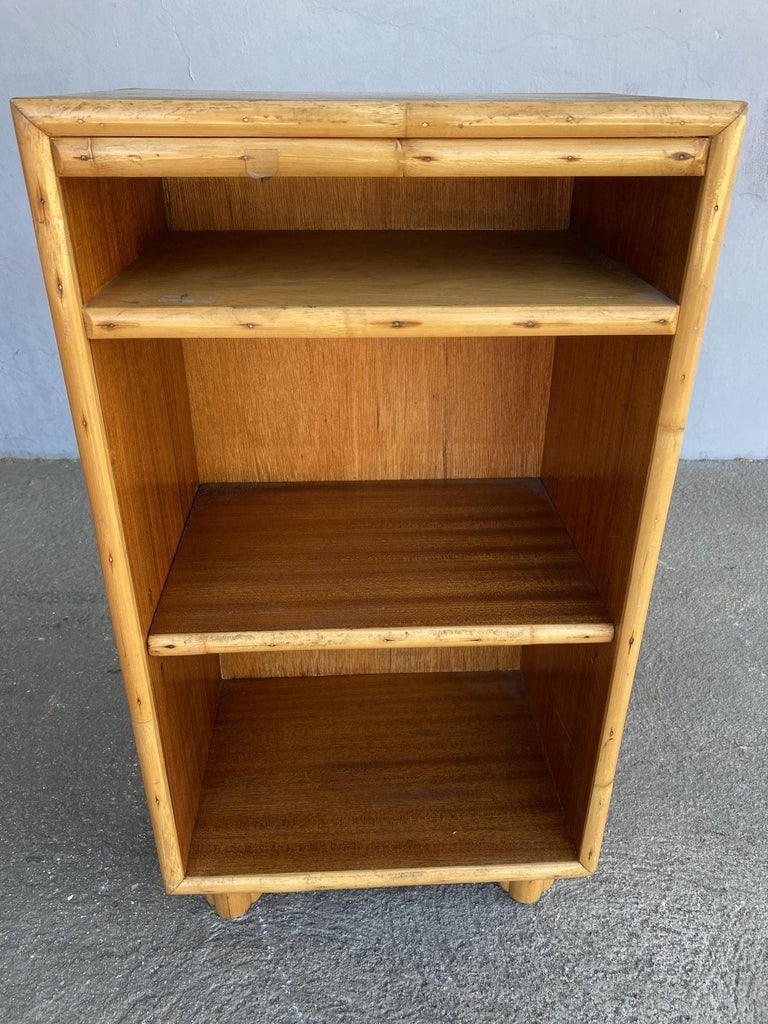 Restored Mahogany Bedside Table with Rattan Border - 4