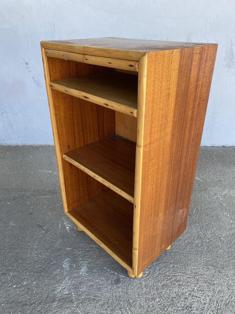 Restored Mahogany Bedside Table with Rattan Border - 5