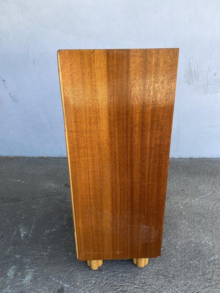Restored Mahogany Bedside Table with Rattan Border - 7