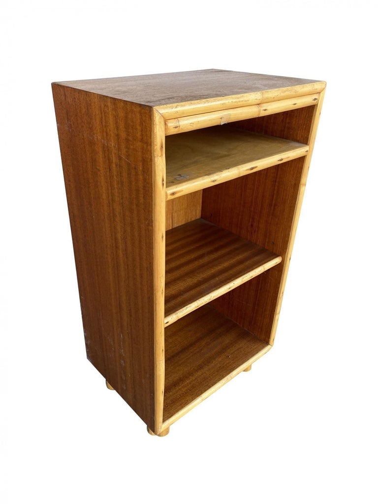 Restored Mahogany Bedside Table with Rattan Border - 9