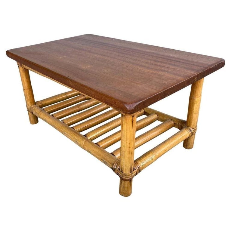 Restored Child Size Floating "Ladder" Rattan Coffee & Side Table Set - 3