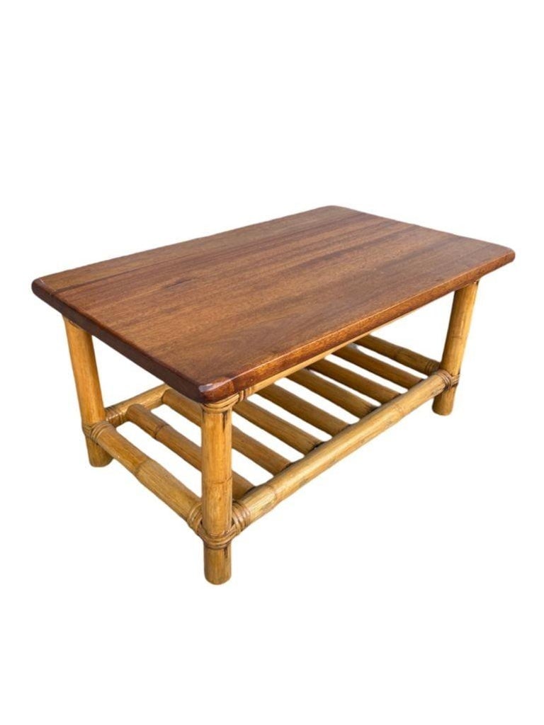 Restored Child Size Floating "Ladder" Rattan Coffee & Side Table Set - 4