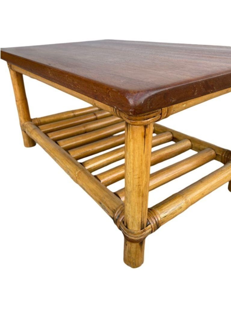 Restored Child Size Floating "Ladder" Rattan Coffee & Side Table Set - 7
