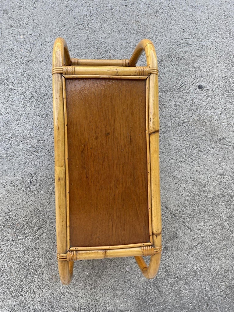 Restored 1950s Boho Two-Tier "Arch" Rattan & Mahogany Side Table - 8