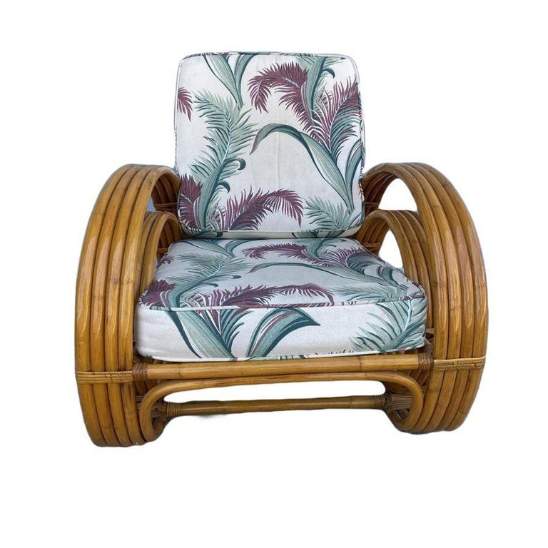 Restored Double Half Moon Rattan Four-Strand Lounge Chair - 3