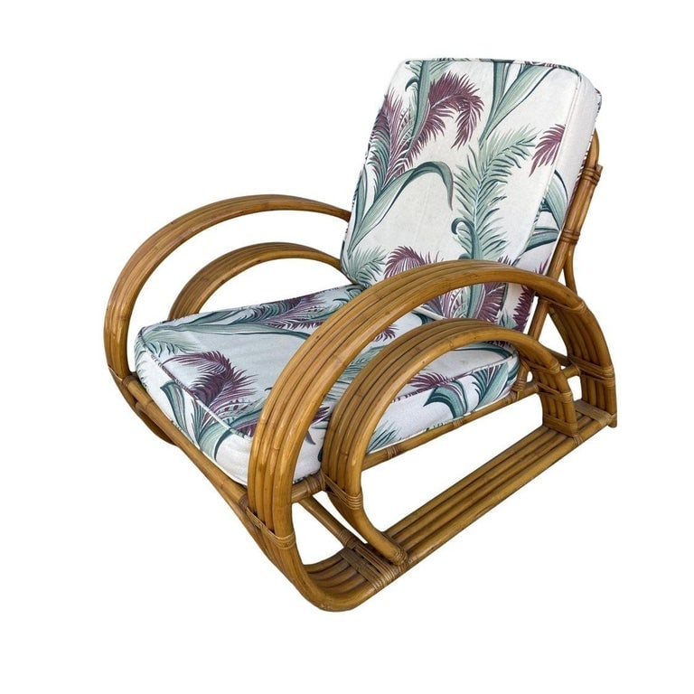 Restored Double Half Moon Rattan Four-Strand Lounge Chair - 4
