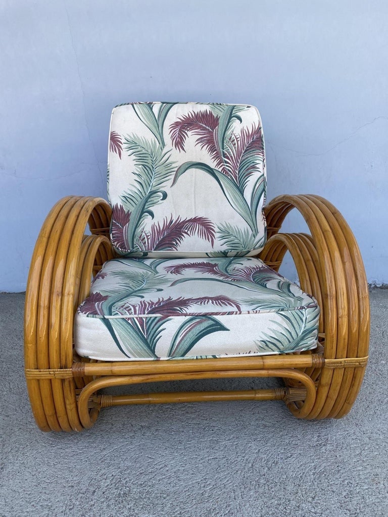 Restored Double Half Moon Rattan Four-Strand Lounge Chair - 5