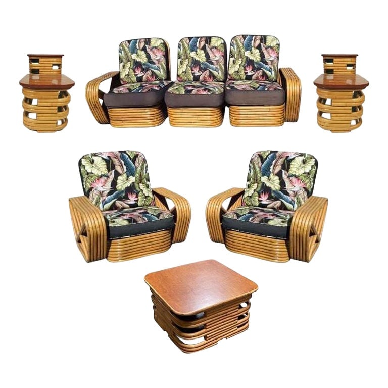 Restored Six-Strand Square Stacked Rattan Lounge Sofa Living room Set (1 of 15)