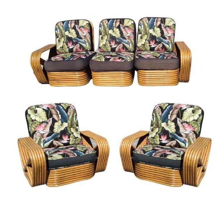 Restored Six-Strand Square Stacked Rattan Lounge Sofa Living room Set - 3