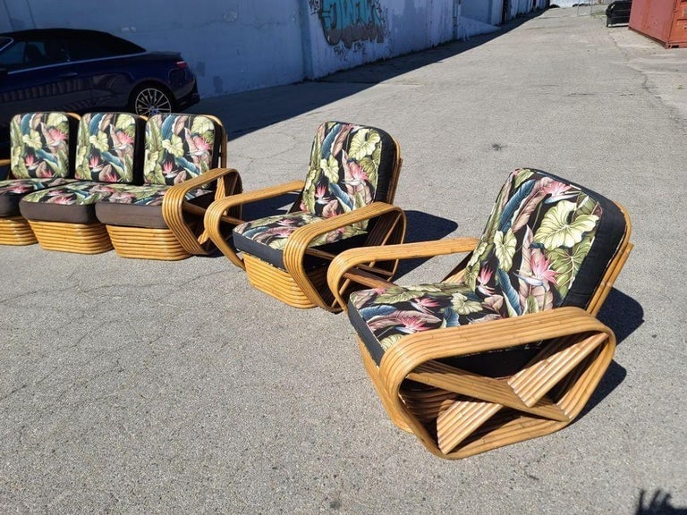 Restored Six-Strand Square Stacked Rattan Lounge Sofa Living room Set - 5