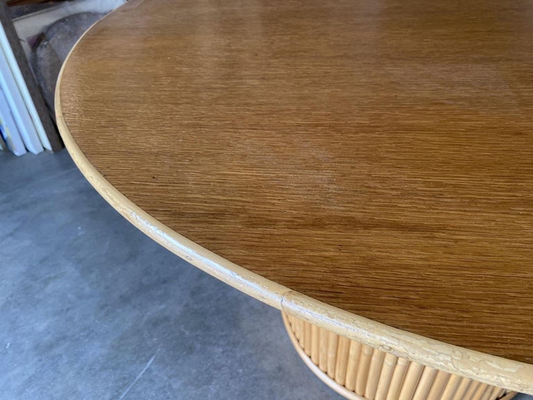 Restored Round Stacked Rattan Pedestal Dining Table Mahogany Top - 9