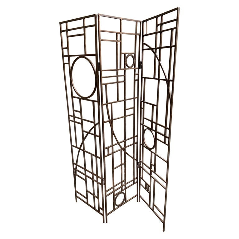 Post Modern Copper Tone Geometric Folding Room Divider by Robert Sonneman - 2