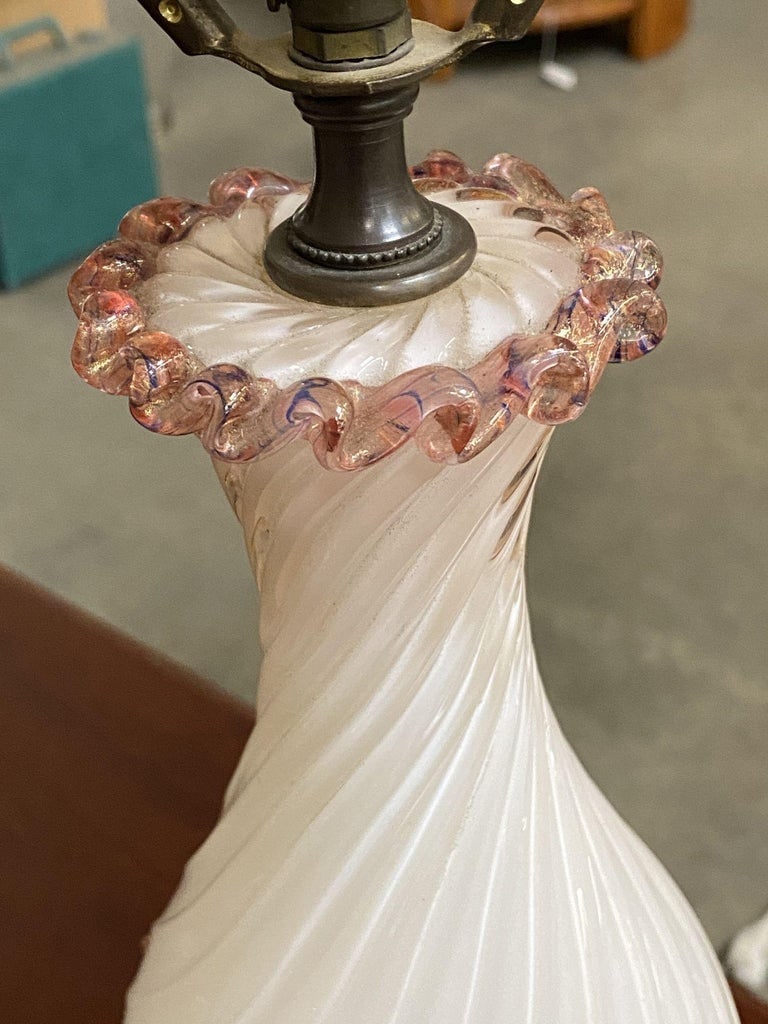 Pink Twist Barovier Murano Art Glass Table Lamp - 7
